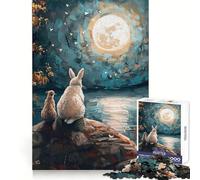 Rompecabezas de 1000 Piezas Conejo y Gato bajo la Luna Llena para Adultos Juguete de lógica Mental Tiempo de relajación Corte Firme (38x26cm)