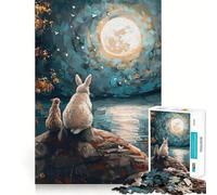 Rompecabezas de 1000 Piezas Conejo y Gato bajo la Luna Llena para Adultos Juguete para ejercitar la Mente, Ideal para Fortalecer los Lazos Familiares Corte de precisión Regalo Creativo (50x75cm)