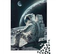 Rompecabezas de 1000 Piezas Contemplación Lunar Astronauta en la Luna, Papel Reciclado Adultos +12 Años, Juego Familiar Divertido y Desafiante 52x38cm/1000pcs