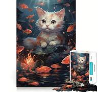Rompecabezas de 1000 Piezas Convirtiéndose en un Gatito koi Corte preciso Divertido Juego de ingenio Tiempo Libre Divertido Arte navideño para el hogar (38x52cm)