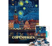 Rompecabezas de 1000 Piezas Copenhague Dinamarca Estilo Noche Estrellada Rompecabezas para Adultos Juego de ingenio Ideal para divertirse en Familia Amigos y Familiares (38x26cm)