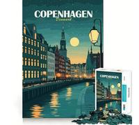 Rompecabezas de 1000 Piezas Copenhague,Dinamarca,Paisaje Urbano Nocturno Juego de Ajuste preciso,Entrenamiento de concentración,diversión,Tiempo de Juego Relajante,Regalo de Ocio navideño (38x26cm)