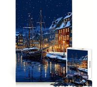Rompecabezas de 1000 Piezas,Copenhague,Noche,Pixel Art,Corte, Divertido desafío Mental,Juguete,Momento Acogedor,Actividad de cumpleaños 50x75cm