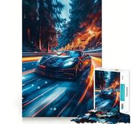Rompecabezas de 1000 Piezas Corvette Negro a Toda Velocidad,articulaciones precisas,diversión,Juego para ejercitar la Mente,Juego para Momentos de Paz,decoración navideña 50x75cm