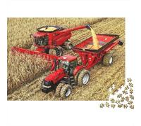 Rompecabezas de 1000 Piezas Cosechadora de Tractores - Tractor Rojo - Cosechadora - Juego Educativo para Adultos - Hermosa decoración - Difícil - Reto - Regalos de cumpleaños - 52 x 38 cm