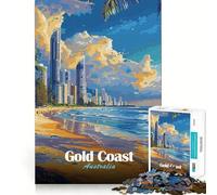 Rompecabezas de 1000 Piezas Costa Dorada,Australia,Horizonte de Playa,Piezas de Corte Limpio,desafío Mental,Juguete,Momento de Calma,diversión,Pieza de Arte navideña (38x26cm)