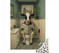 Rompecabezas De 1000 Piezas Cow Reading Newspaper on Toilet Rompecabezas para Adultos Juguete Decoración De Pared Regalo De Cumpleaños Cumpleaños Y Navidad 38x26cm/1000pcs