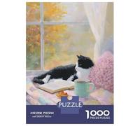Rompecabezas De 1000 Piezas Cozy Autumn Cat by The Window Rompecabezas para Adultos Juego Práctico para Aliviar El Estrés Cumpleaños Y Navidad 70x50cm/1000pcs