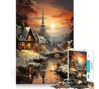 Rompecabezas de 1000 Piezas Crepúsculo en un Pueblo Invernal con Bordes Lisos, Juego Divertido y Relajante, Regalo de cumpleaños (50x75cm)