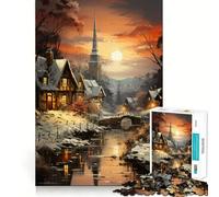 Rompecabezas de 1000 Piezas Crepúsculo en un Pueblo Invernal - Piezas de Corte Limpio - Juguete para desarrollar la Capacidad cognitiva - Momento de relajación - Decoración navideña - Arte (38x26cm)