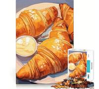 Rompecabezas de 1000 Piezas Croissants con Mantequilla en un Plato Juego de ingenio,Arte y Desarrollo de Habilidades para el Tiempo Libre (38x26cm)