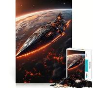 Rompecabezas de 1000 Piezas Crucero de Batalla Descenso de una Nave Espacial futurista sobre un Planeta en Llamas Bordes Lisos Juego para desarrollar la Mente Diversión y Entretenimiento Regalo Ideal