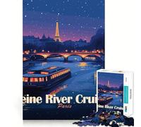 Rompecabezas de 1000 Piezas Cruceros por el río Sena Noche de París Juego de Arte de Ajuste Desafío Mental Juguete Juego de Ocio Divertido Regalo de cumpleaños (38x26cm)