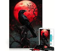 Rompecabezas de 1000 Piezas Cuervo bajo la Luna de Sangre para Adolescentes Mejora la Memoria Cómodo y Relajante Corte Firme Regalo Festivo (38x52cm)