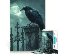 Rompecabezas de 1000 Piezas Cuervo en la Puerta del Cementerio para Adultos y Adolescentes Juguete de Habilidad, Relajante y Divertido Bordes Ajustados Regalo Ideal para Festivales (38x26cm)