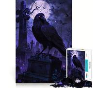 Rompecabezas de 1000 Piezas Cuervo en una lápida para Adolescentes Ideal para Mejorar la Memoria Diseño Casual y Relajante Arte con Corte nítido (38x26cm)