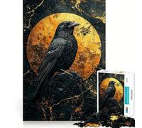 Rompecabezas de 1000 Piezas Cuervo y Luna Dorada para Adultos Juguete para ejercitar la Mente Imagen Suave y Relajante para armar Un Regalo Encantador (38x26cm)