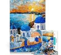 Rompecabezas de 1000 Piezas Cúpulas Azules de Grecia,Juego de articulaciones afiladas,diversión para ejercitar la Mente,Juego para Pasar un rato Agradable,decoración navideña para la Pared 50x75cm