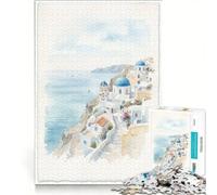 Rompecabezas de 1000 Piezas Cúpulas Azules de Santorini, Juegos educativos, para Relajarse intelectualmente, Ideal para Decorar el Escritorio 50x75cm