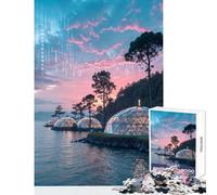 Rompecabezas de 1000 Piezas: Cúpulas futuristas en el Lago al Atardecer Juguete Educativo Gran Regalo para Juegos Familiares Mejora el Amor Entre Parejas Tamaño 50x75cm