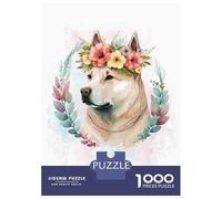 Rompecabezas De 1000 Piezas Cute Akita Dog Flower Art Rompecabezas para Adultos Juegos Relajantes Decoración del Hogar Cumpleaños Y Navidad 70x50cm/1000pcs