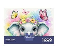 Rompecabezas De 1000 Piezas Cute Elephant with Butterflies and Flowers Rompecabezas para Adultos Juego De Ingenio Difícil Difícil Único Cumpleaños Y Regalos 38x26cm/1000pcs