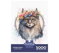 Rompecabezas De 1000 Piezas Cute Floral Siberian Cat Rompecabezas para Adultos Juego Práctico para Aliviar El Estrés Cumpleaños Y Navidad 38x26cm/1000pcs