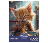 Rompecabezas De 1000 Piezas Cute Kitten Ramen Noodles Rompecabezas para Adultos Juego De Ingenio Carrera De Velocidad De Manos Cumpleaños Y Navidad 70x50cm/1000pcs