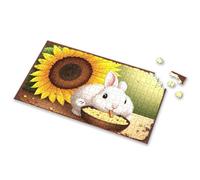 Rompecabezas de 1000 piezas de 1000 piezas de conejo blanco comiendo maíz por girasol (500 piezas)