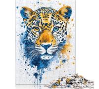 Rompecabezas de 1000 Piezas de Acuarela de Leopardo con Manchas Salvajes para Adultos y Adolescentes. Rompecabezas para diversión Familiar y Noches de Juegos. 1000 Piezas (38 x 26 cm).