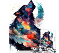 Rompecabezas de 1000 Piezas de Acuarela Lobo de Noche antiestrés cumpleaños Juego Educativo con Piezas aleatorias Que se entrelazan tamaño 50x75cm