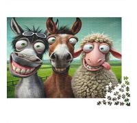 Rompecabezas de 1000 Piezas de Animales de Granja de Dibujos Animados: Burro, Caballo, Oveja, Selfie. para Adultos de 12 años en adelante. Juego Educativo. Difícil. Reto de52 x 38 cm.