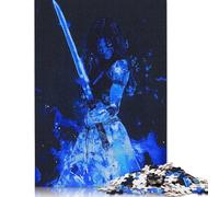 Rompecabezas de 1000 Piezas de Anime Blue Flame Demon Warrior Girl, Rompecabezas de Madera, Juego Educativo, Juguete de desafío, 1000 Piezas (75 x 50 cm)