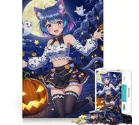 Rompecabezas de 1000 Piezas de Anime Cat Girl Halloween Night para Adolescentes,Juego de concentración Mental,Corte de precisión,Bordes Suaves,Juego para Rellenar Calcetines navideños (38x52cm)