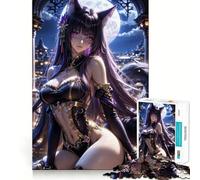 Rompecabezas de 1000 Piezas de Anime Cat Girl in Night City para Adolescentes Juego Que estimula el Cerebro Encaje Huecos Actividad Relajante para Grupos en Interiores (50x75cm)
