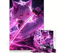 Rompecabezas de 1000 Piezas de Anime Cat Girl Neon Katana para Adolescentes Un Regalo Memorable y Divertido (38x52cm)