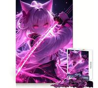Rompecabezas de 1000 Piezas de Anime Cat Girl Neon Katana para Adultos y Adolescentes, Ideal para Entrenar la concentración, Relajarse y Disfrutar de la Navidad Bordes Finos (50x75cm)