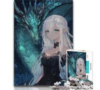Rompecabezas de 1000 Piezas de Anime Dragón Volador y Chica para Adultos y Adolescentes Juguetes educativos, Juegos Familiares con póster a Juego y Hoja de Trivia (50x75cm)