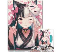 Rompecabezas de 1000 Piezas de Anime Fox Mask Girl, Ayuda a ejercitar el Cerebro, Juguetes adictivos para Cultivar la Paciencia, Juego de desafío único, 50x75cm