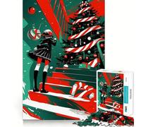 Rompecabezas de 1000 Piezas de Anime Girl Christmas para Adolescentes Juego Divertido con Encaje, Huecos Actividad Nocturna para Toda la Familia (38x52cm)