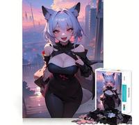 Rompecabezas de 1000 Piezas de Anime Girl City para Adultos,Juego de Memoria Cerebral,Encaje Huecos,Actividad Relajante para la Mente (38x52cm)