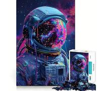 Rompecabezas de 1000 Piezas de Astronauta neón en el Espacio para Adultos Desarrolla la Capacidad Mental y estimula el Cerebro Bordes precisos (38x52cm)