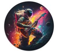 Rompecabezas de 1000 Piezas de Astronauta Tocando la Guitarra para Adultos, Redondo de cartón, decoración del hogar y Juego Familiar Interactivo, 1000 Piezas (67,5x67,5cm)