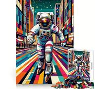 Rompecabezas de 1000 Piezas de astronautas patinando para adultosEntrenamiento de memoriaFácil de usarCorte impecableRegalo Ideal de Navidad (38x26cm)