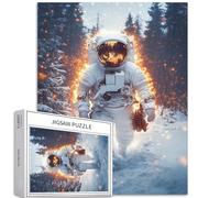 Rompecabezas de 1000 piezas de astronautas viajando a través del bosque nevado para adultos, rompecabezas de fondo de bosque de pinos, desafiantes juegos de actividades familiares, rompecabezas