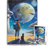 Rompecabezas de 1000 Piezas de Aventura Espacial con Gato, Divertido Juego de Desarrollo cognitivo, Regalo de celebración Especial y reflexivo, tamaño 50x75cm