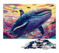 Rompecabezas de 1000 Piezas de Ballena Colorida de Madera para Adultos, desafiante Rompecabezas de Bricolaje, Juego Familiar Perfecto o Regalo Decorativo, 50x75cm/19,68x29,52 Pulgadas