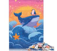 Rompecabezas de 1000 Piezas de Ballena, pingüino y Estrella de mar, Aventura oceánica, Cuadrado y Creativo para Adultos. Juego desafiante de Madera (75 x 50 cm).