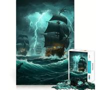 Rompecabezas de 1000 Piezas de Barcos Piratas en Mares tormentosos para Adultos y Adolescentes Juguete para Pensar y Aprender Alivia el estrés Regalo navideño de Corte Limpio (50x75cm)