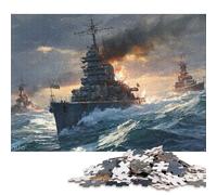 Rompecabezas de 1000 Piezas de Batalla Naval en el mar para Adultos, Rompecabezas de Madera para Adolescentes, decoración única para el hogar y Regalos, 1000 Piezas (75 x 50 cm)